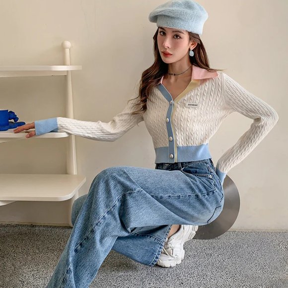 MacyMccoy Color Blocked V-Neck Knit Cardigan Size S - Picture 3 of 10